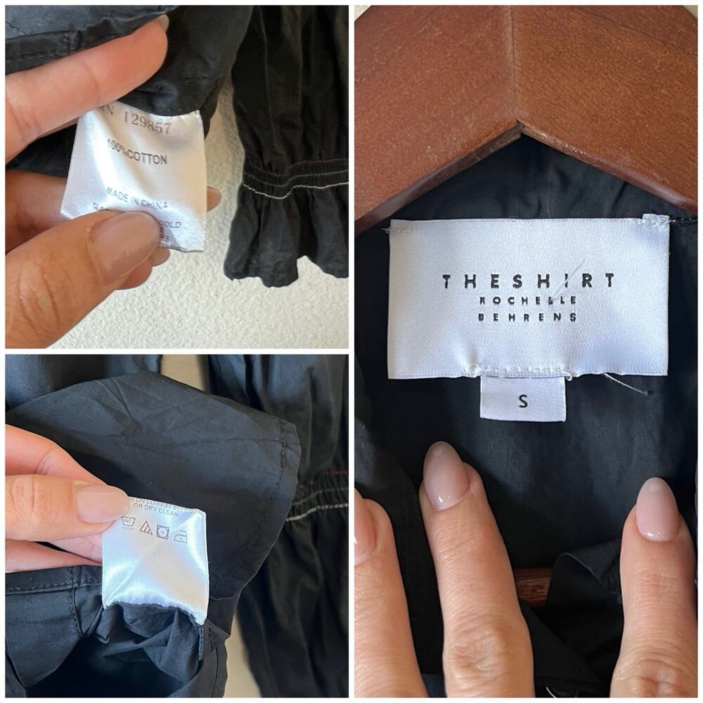 Modern Minimalist Black Puff Sleeve Button Down Shirt The Shirt S Cotton - Picture 3 of 8